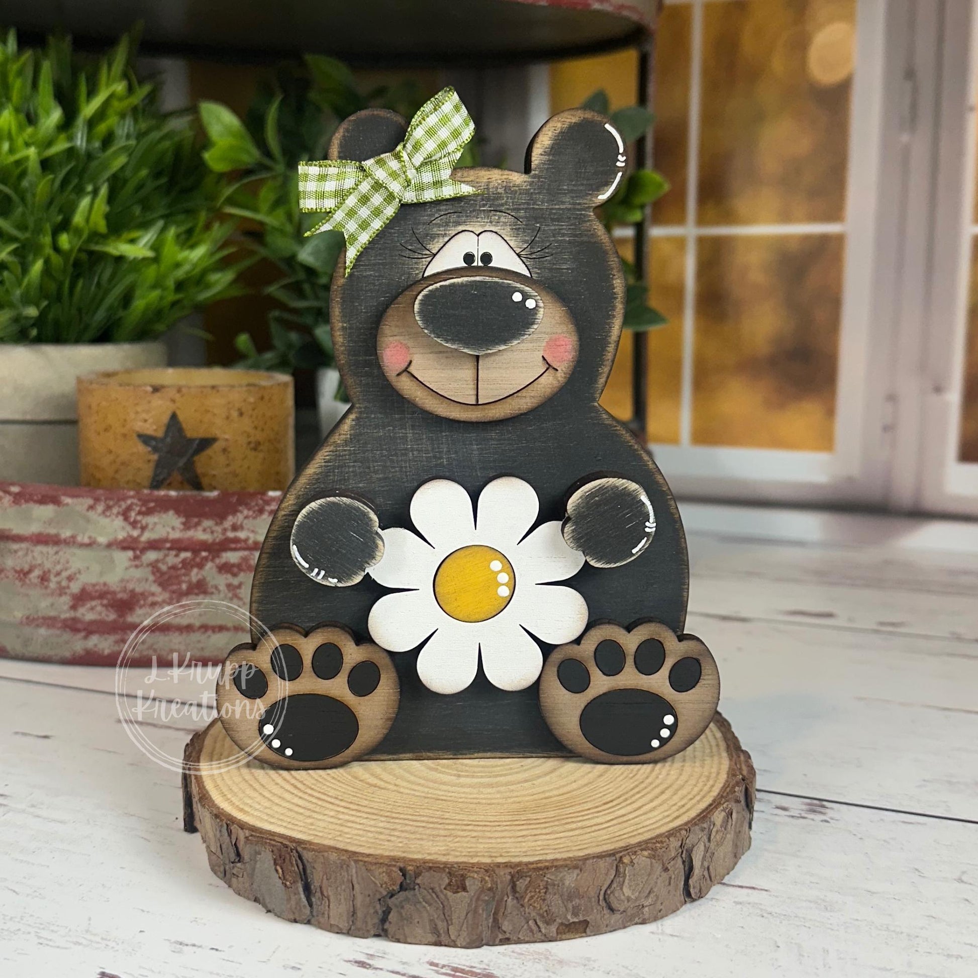 Interchangeable Black Bear Shelf Sitter, Wooden Bear Decor