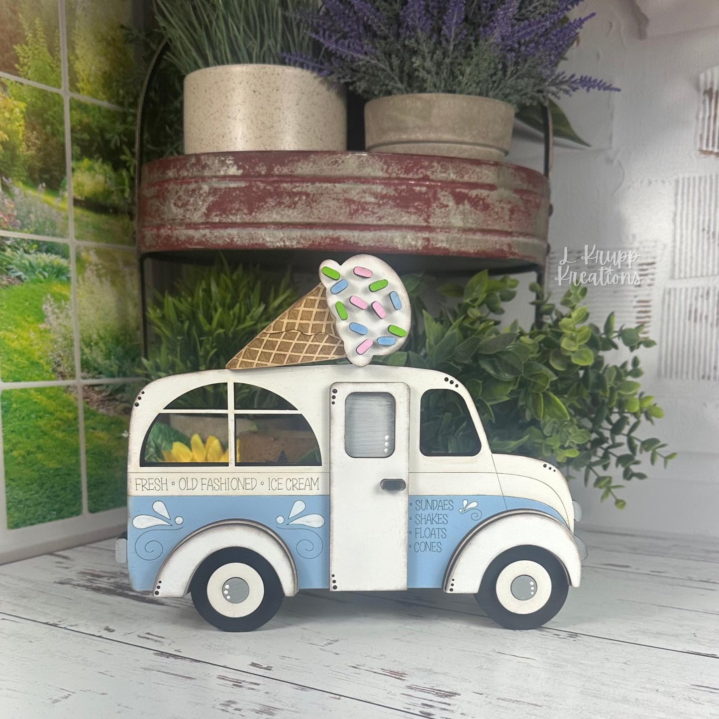 Whimsical Wooden Ice Cream Truck Decor - Nostalgic Charm
