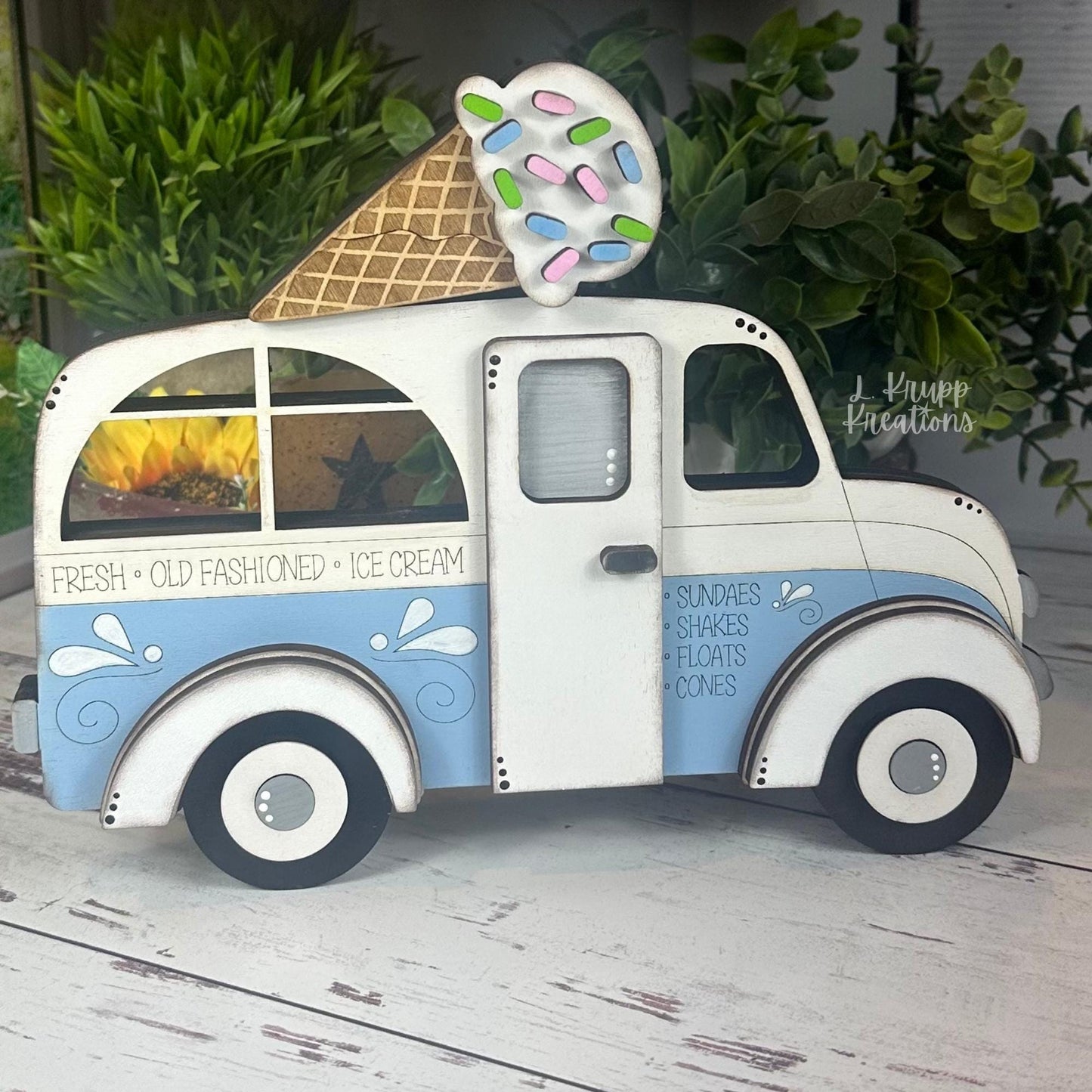Whimsical Wooden Ice Cream Truck Decor - Nostalgic Charm