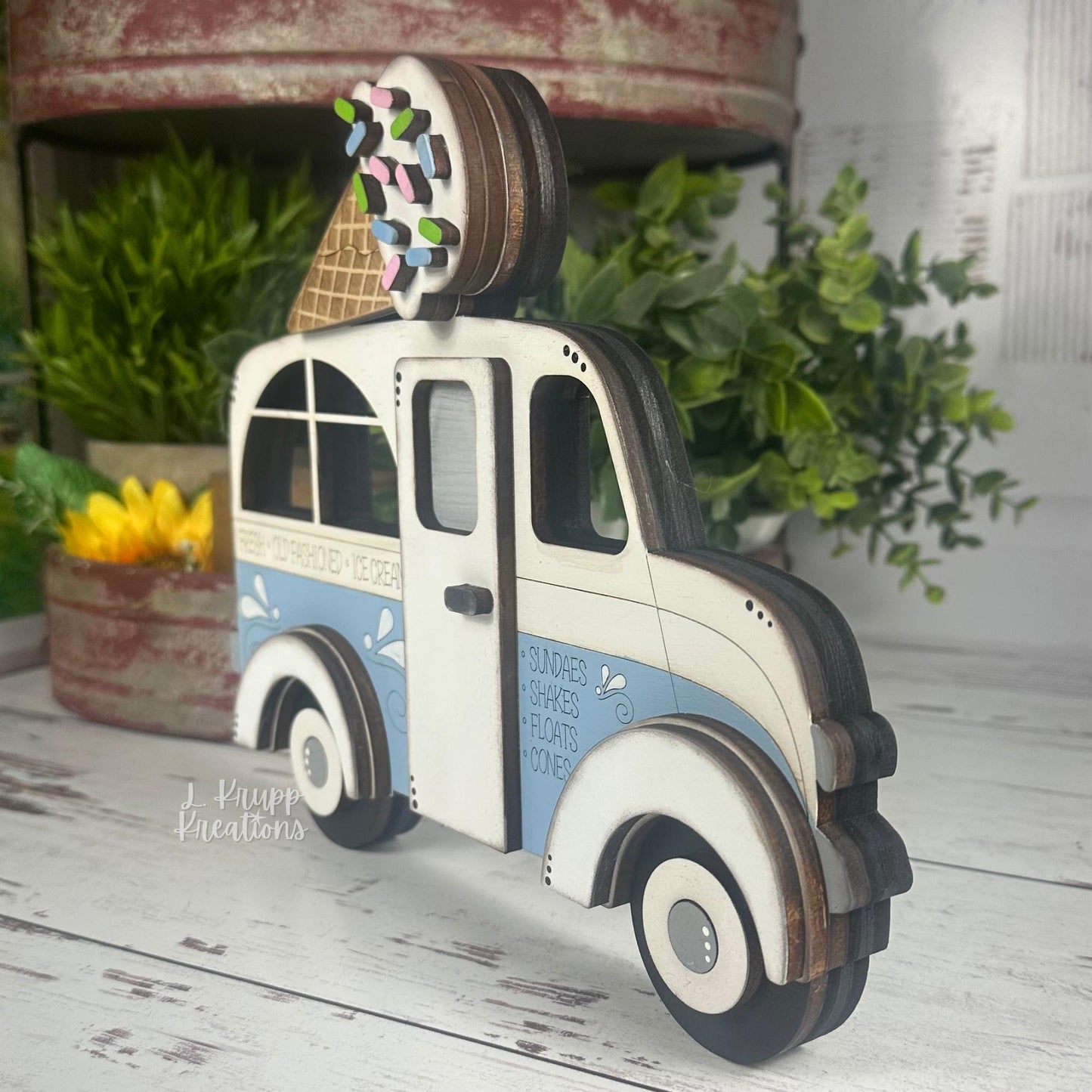 Whimsical Wooden Ice Cream Truck Decor - Nostalgic Charm