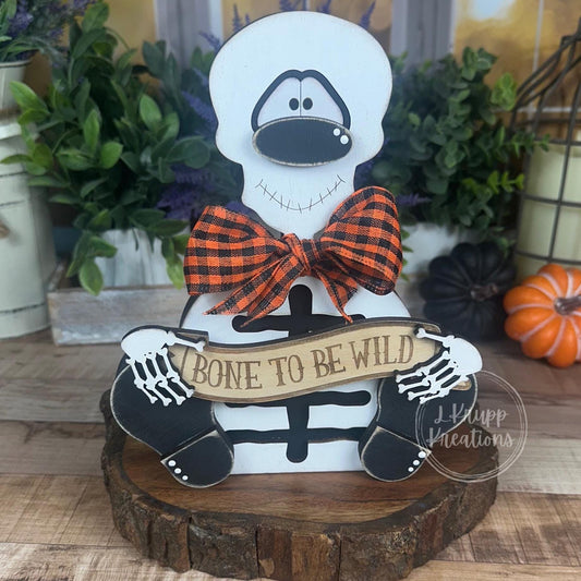 Rustic Skeleton Decor - Farmhouse Halloween Accent - Primitive Wood Skeleton