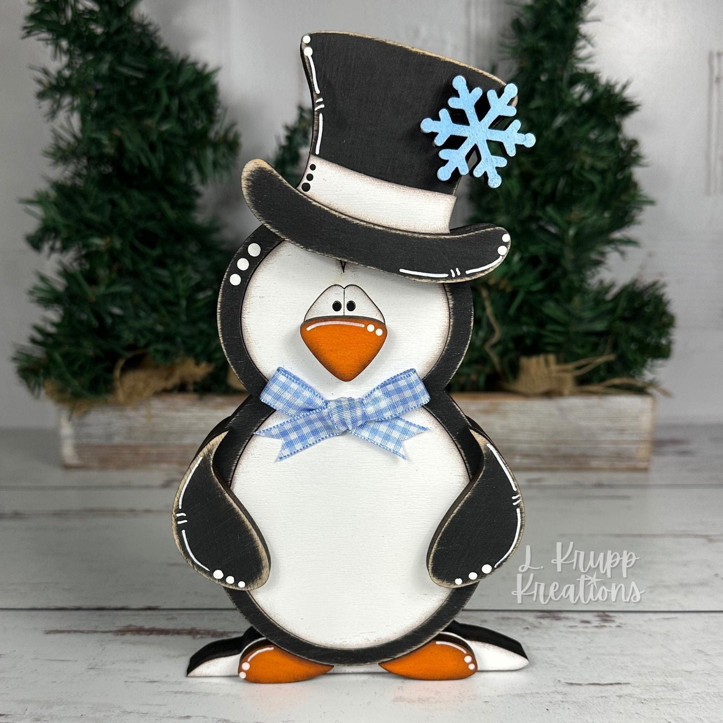 Charming Hand-Painted Penguin Family Decor for Farmhouse Holidays