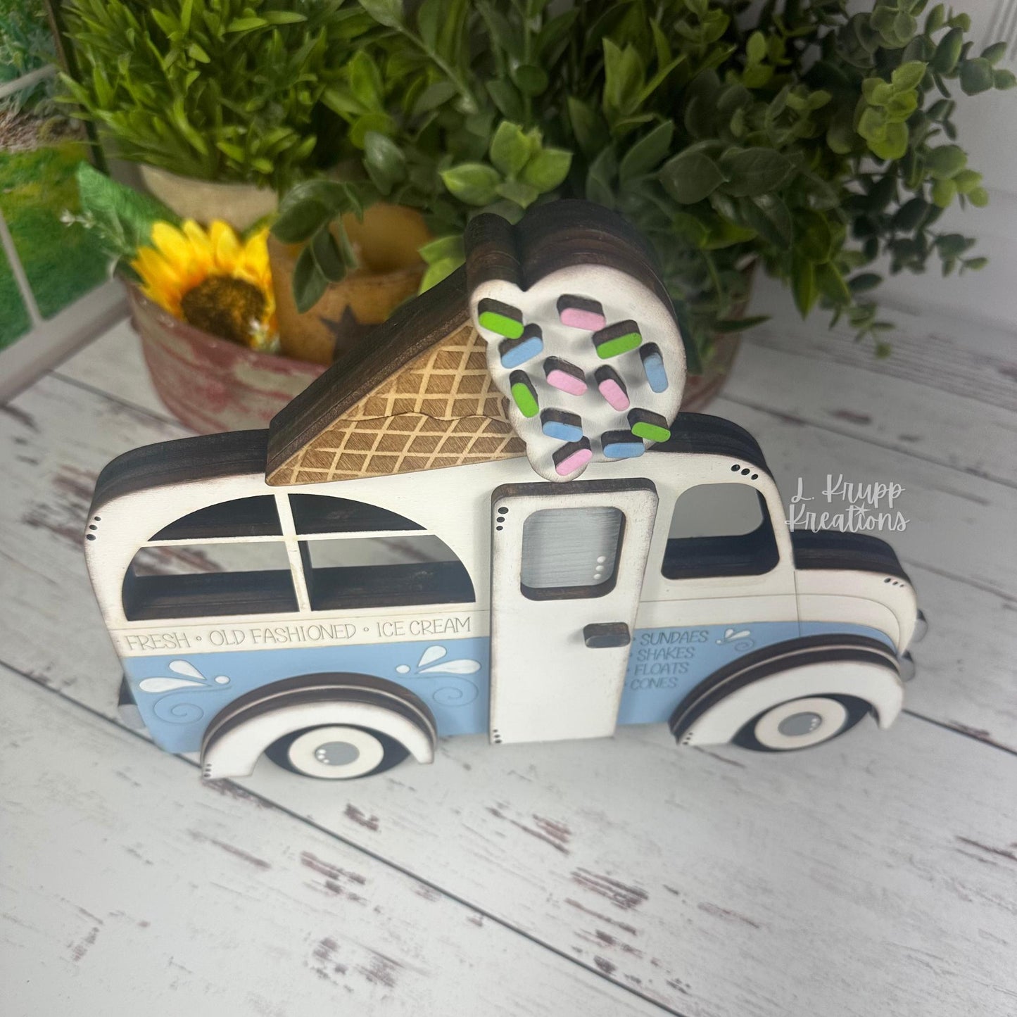 Whimsical Wooden Ice Cream Truck Decor - Nostalgic Charm