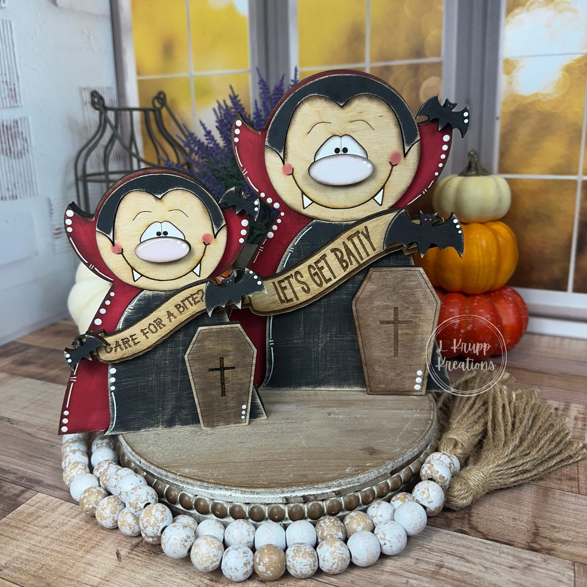 Farmhouse Vampire Decor - Spooky Rustic Wood Halloween, Primitive Gothic Decoration