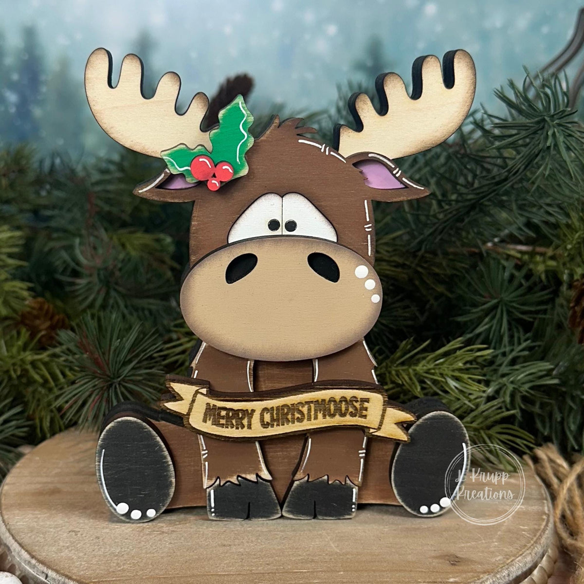 Christmas Moose Shelf Sitter, Merry Christmoose Rustic Wooden Decor