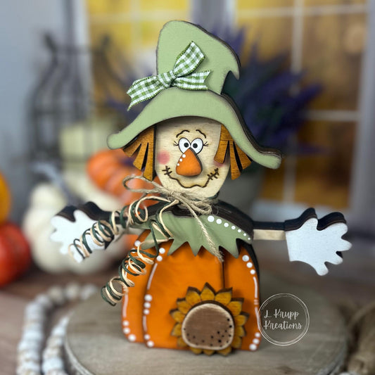 Chunky Rustic Wooden Lady Scarecrow Shelf Sitter for Cozy Fall Farmhouse Vibes