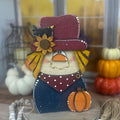 Charming Chunky Wooden Scarecrow Shelf Sitter for Fall Farmhouse Vibes