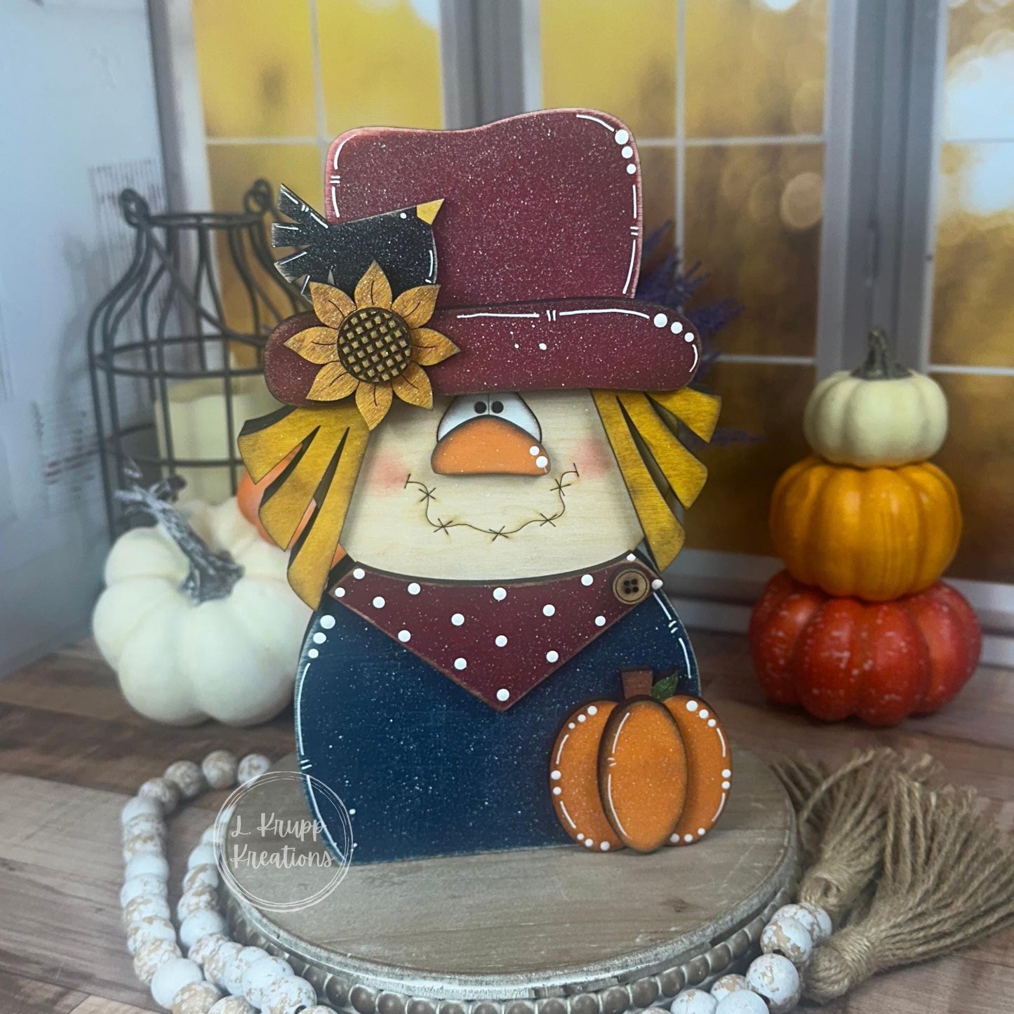 Charming Chunky Wooden Scarecrow Shelf Sitter for Fall Farmhouse Vibes