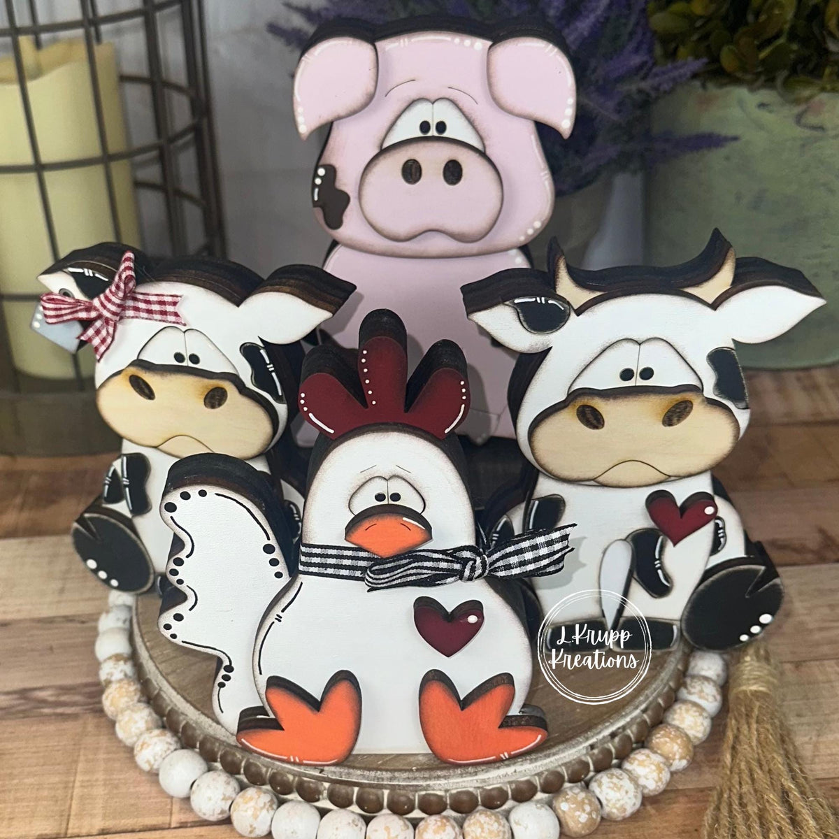 Handmade Rustic Cow and Bull Figurines: Farmhouse Shelf Decor