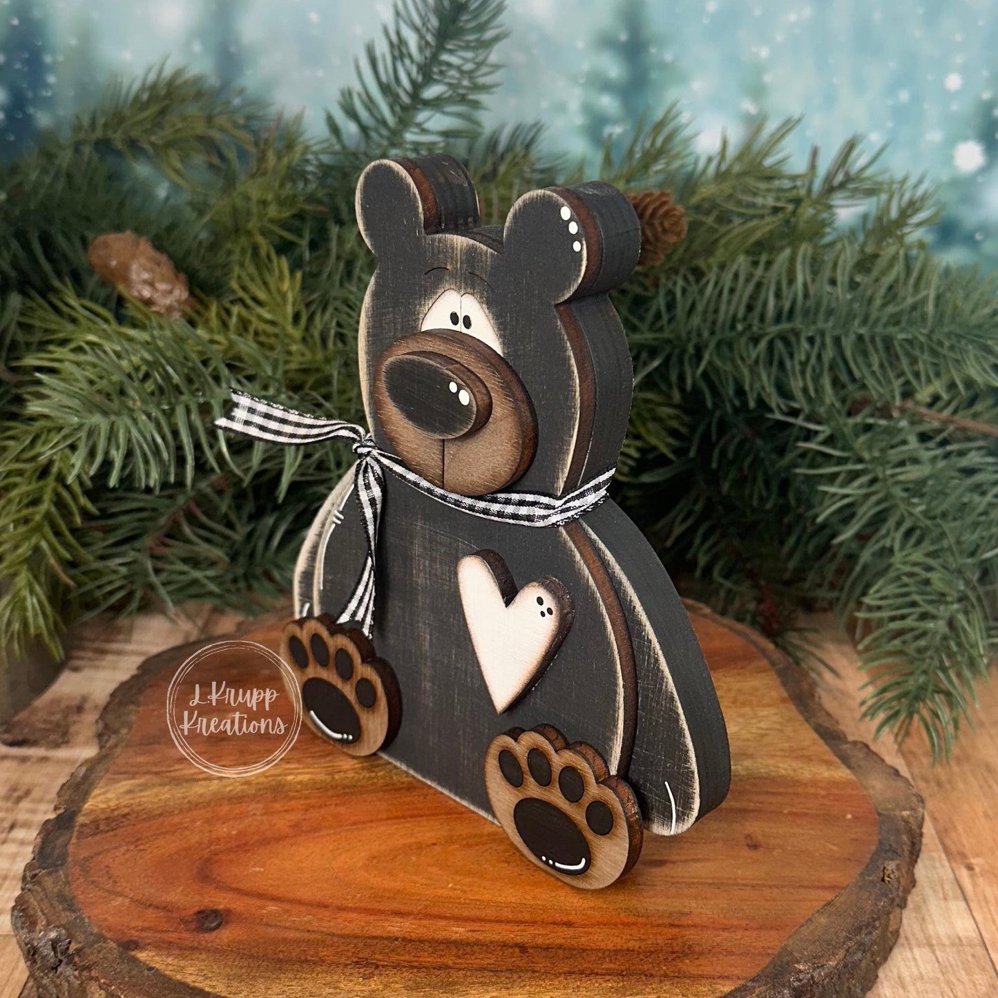 Chunky Wooden Bear Shelf Sitter: Rustic Cabin Decor, Birch & Walnut