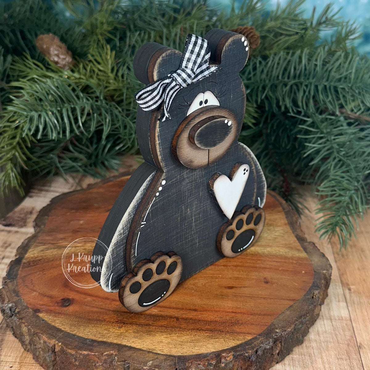 Chunky Wooden Bear Shelf Sitter: Rustic Cabin Decor, Birch & Walnut