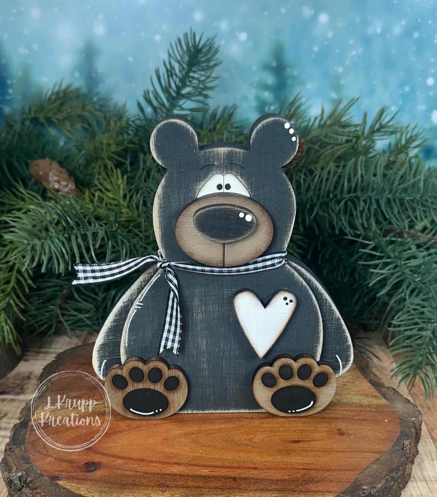 Chunky Wooden Bear Shelf Sitter: Rustic Cabin Decor, Birch & Walnut