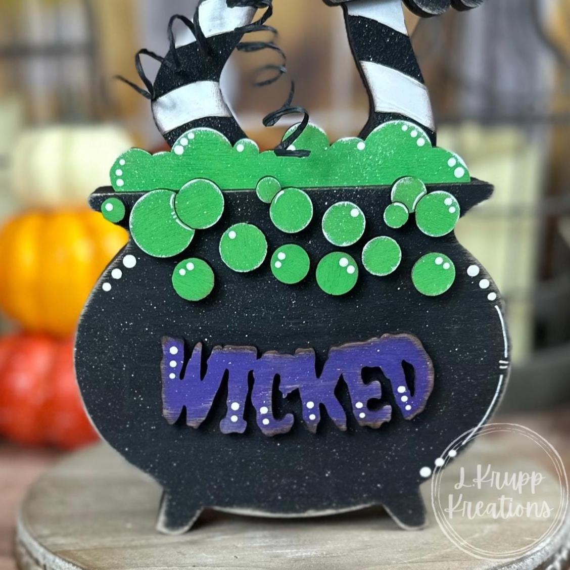 Spooky Wood Cauldron Farmhouse Halloween Décor, Rustic Charm