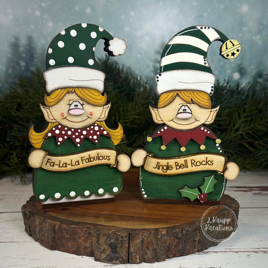 Hand-Painted Wooden Christmas Elves  Customizable Holiday Shelf Sitters