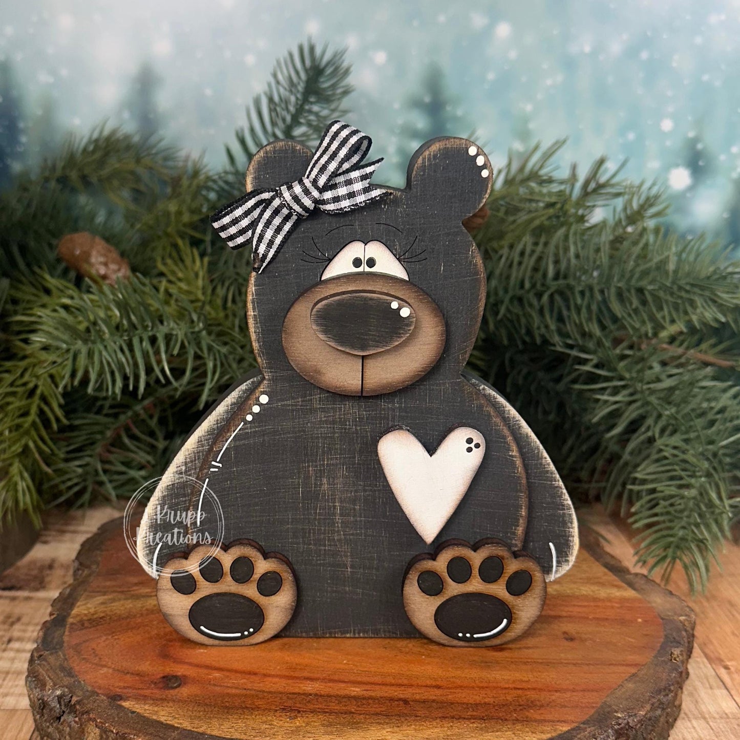Chunky Wooden Bear Shelf Sitter: Rustic Cabin Decor, Birch & Walnut