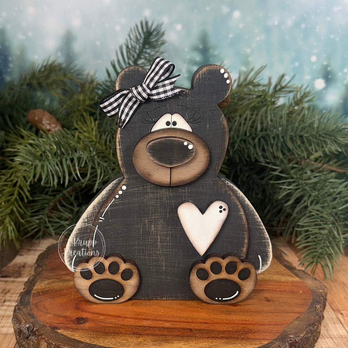 Chunky Wooden Bear Shelf Sitter: Rustic Cabin Decor, Birch & Walnut
