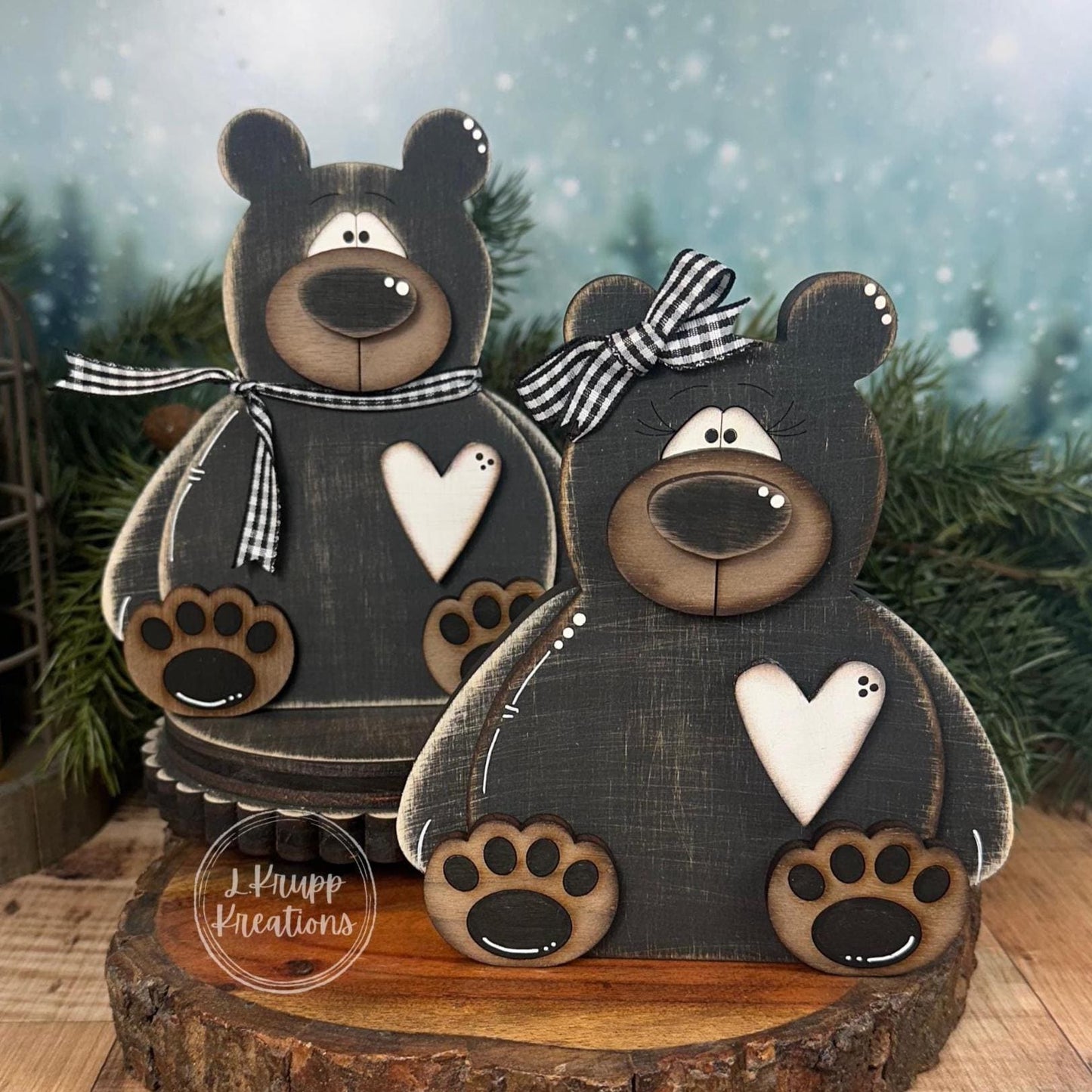 Chunky Wooden Bear Shelf Sitter: Rustic Cabin Decor, Birch & Walnut