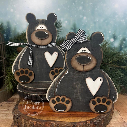 Chunky Wooden Bear Shelf Sitter: Rustic Cabin Decor, Birch & Walnut