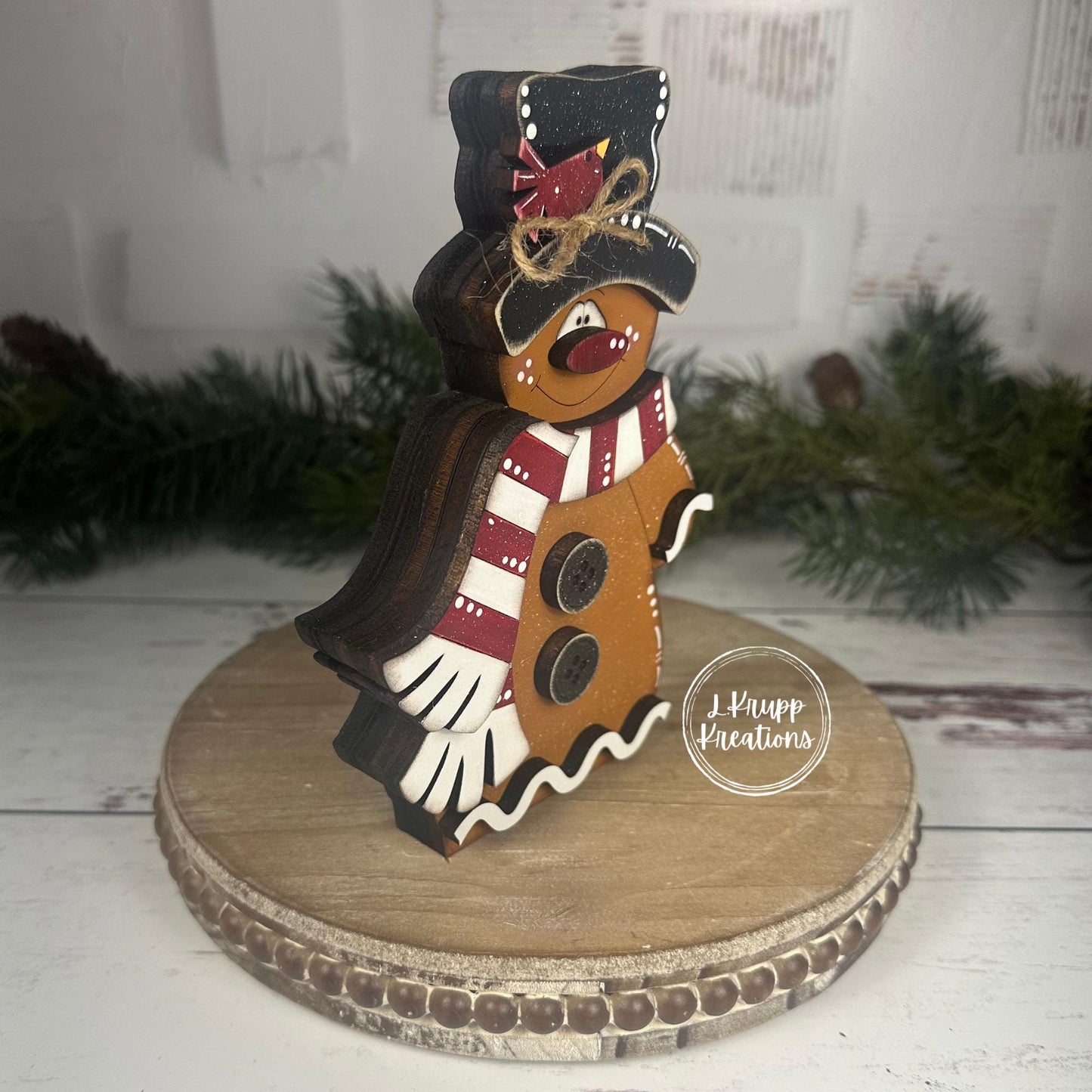 Hand-Painted Wooden Gingerbread Man  Christmas Shelf Sitter with Top Hat & Scarf