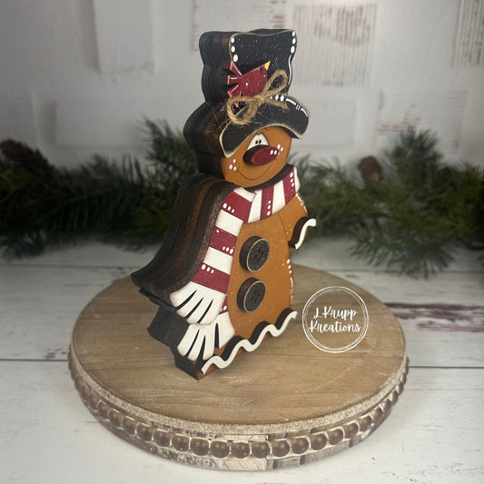 Hand-Painted Wooden Gingerbread Man  Christmas Shelf Sitter with Top Hat & Scarf