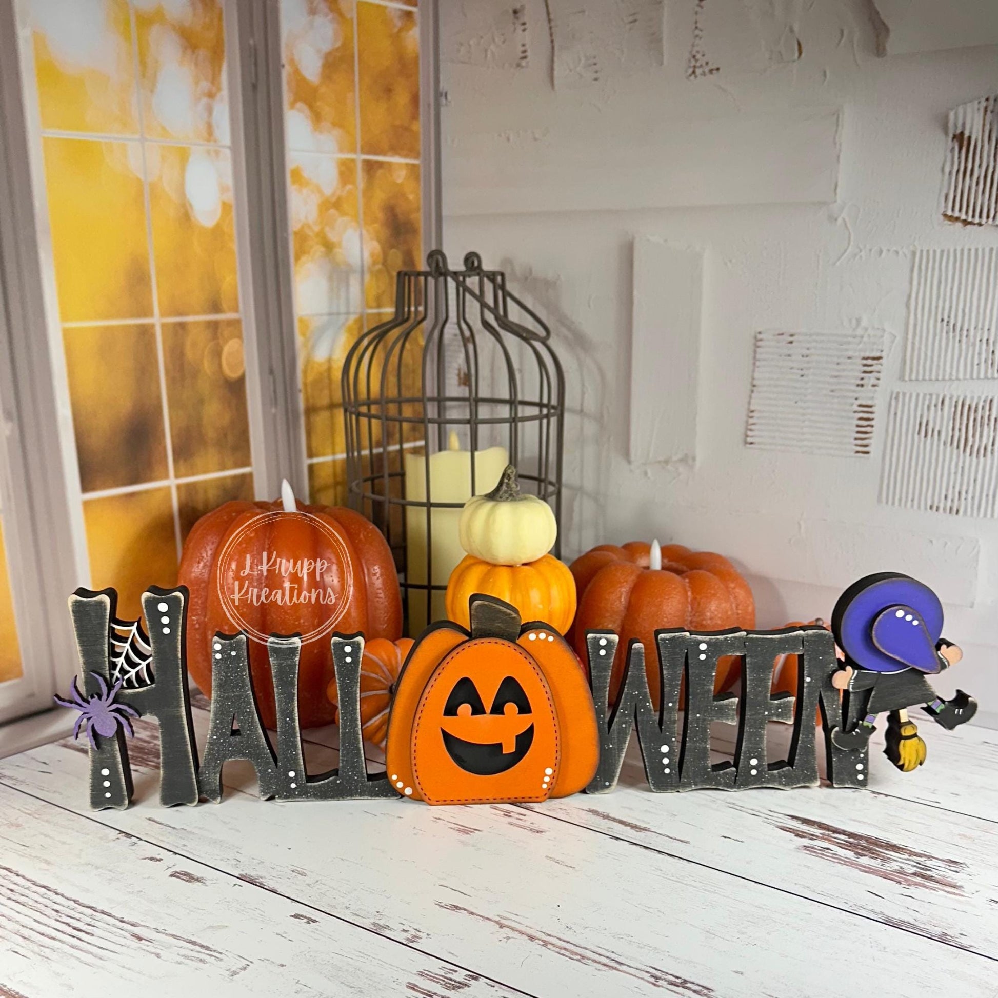 Rustic Halloween Sign: Charming Farmhouse Decor with Pumpkin & Witch