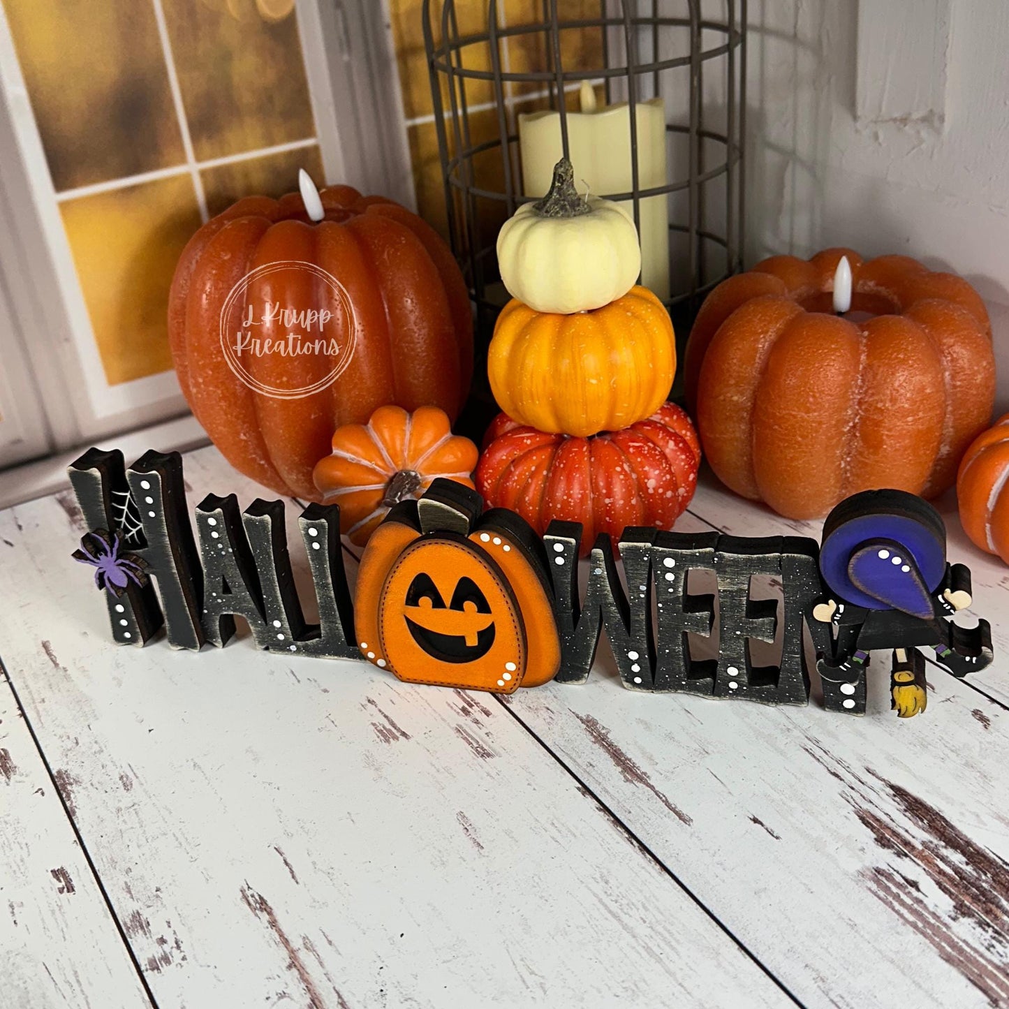 Rustic Halloween Sign: Charming Farmhouse Decor with Pumpkin & Witch