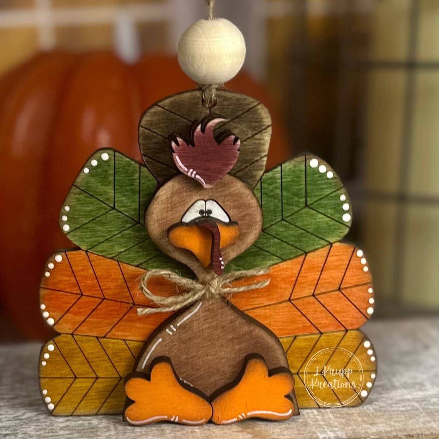 Chunky Rustic Wooden Turkey + Turkey Wine Bottle Gift Tag  Thanksgiving Decor & Hostess Gift