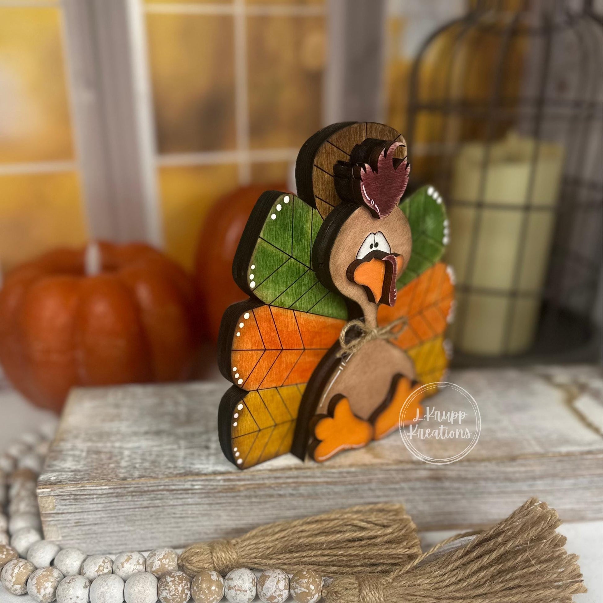 Chunky Rustic Wooden Turkey: Thanksgiving Shelf Sitter
