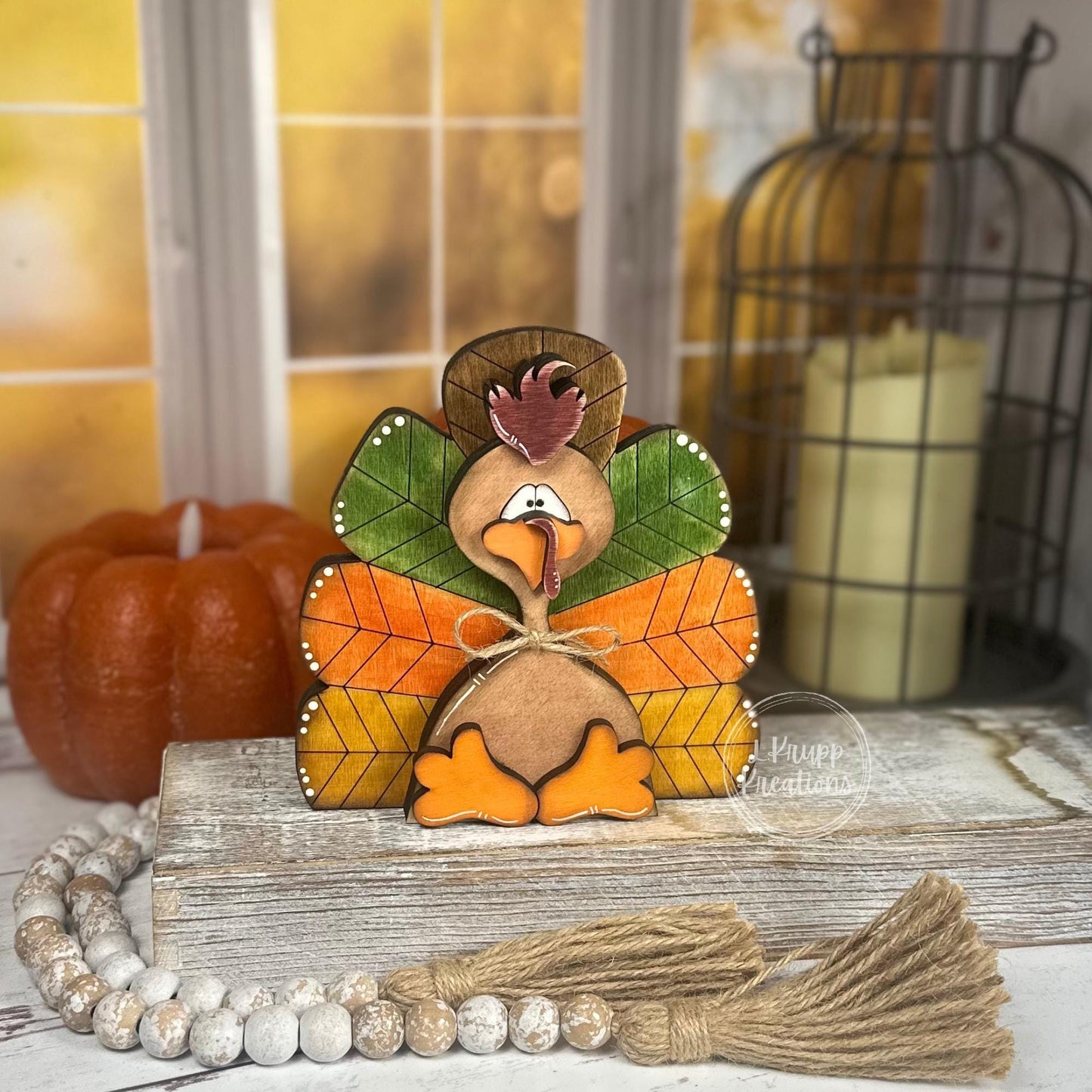 Chunky Rustic Wooden Turkey + Turkey Wine Bottle Gift Tag  Thanksgiving Decor & Hostess Gift
