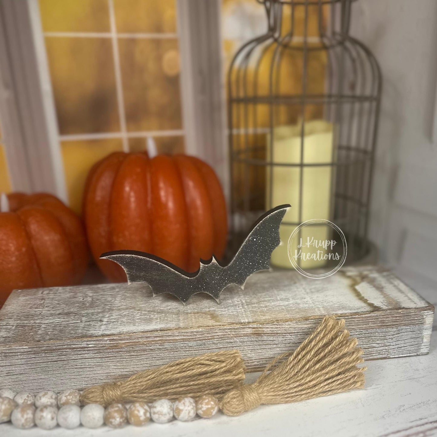Rustic Wooden Halloween Bats  Hand Painted Birch Bat Decor for Tiered Tray, Shelf, or Mantel