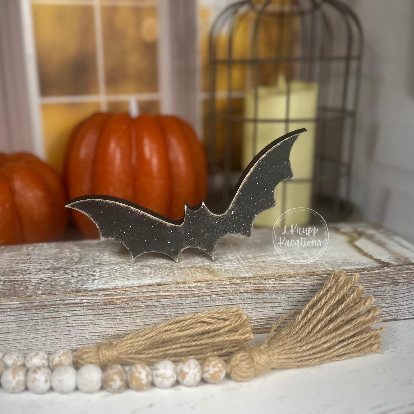 Rustic Wooden Halloween Bats  Hand Painted Birch Bat Decor for Tiered Tray, Shelf, or Mantel