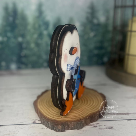 Rustic Hanukkah Penguin Shelf Sitter  Hand-Painted Farmhouse Holiday Decor
