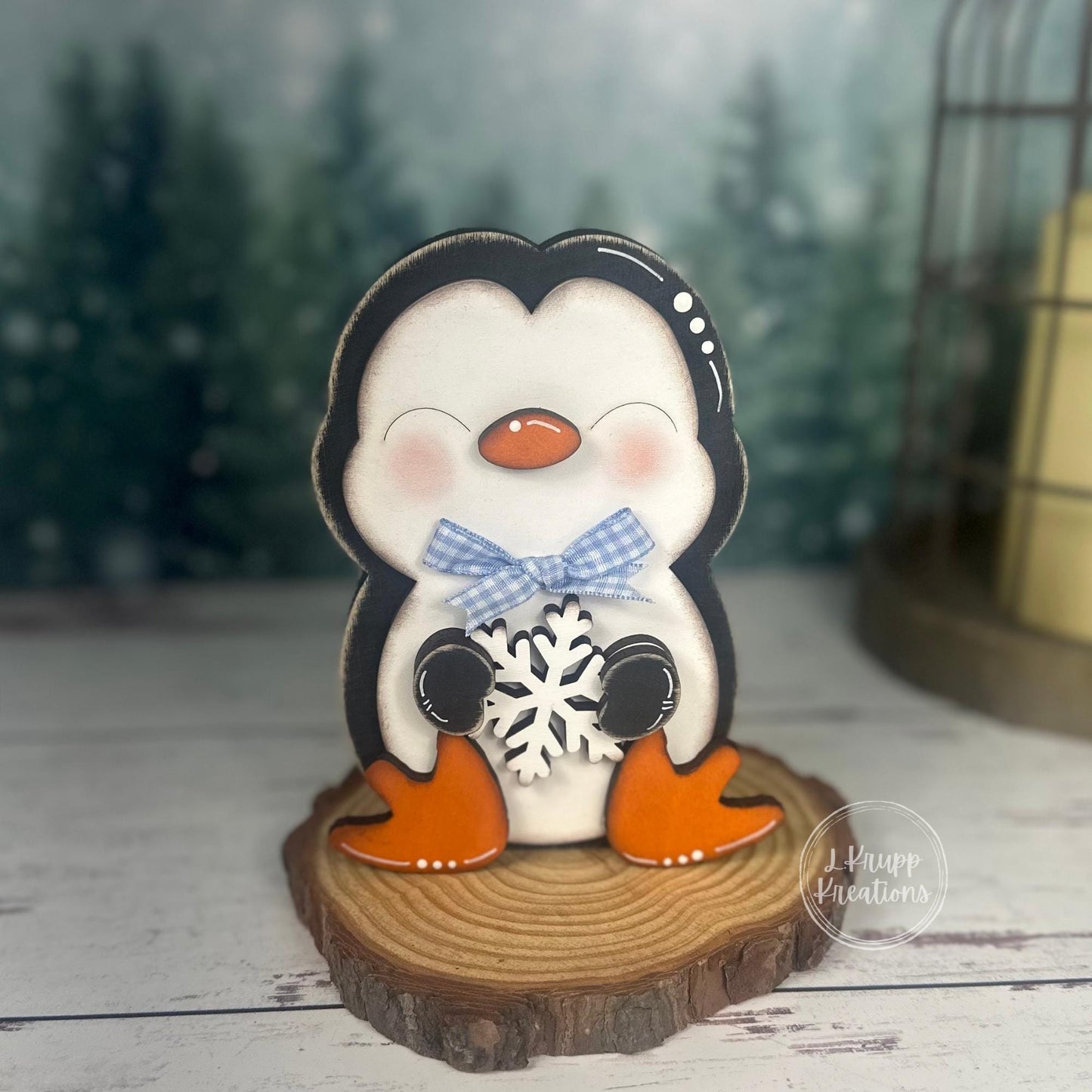 Rustic Hanukkah Penguin Shelf Sitter  Hand-Painted Farmhouse Holiday Decor