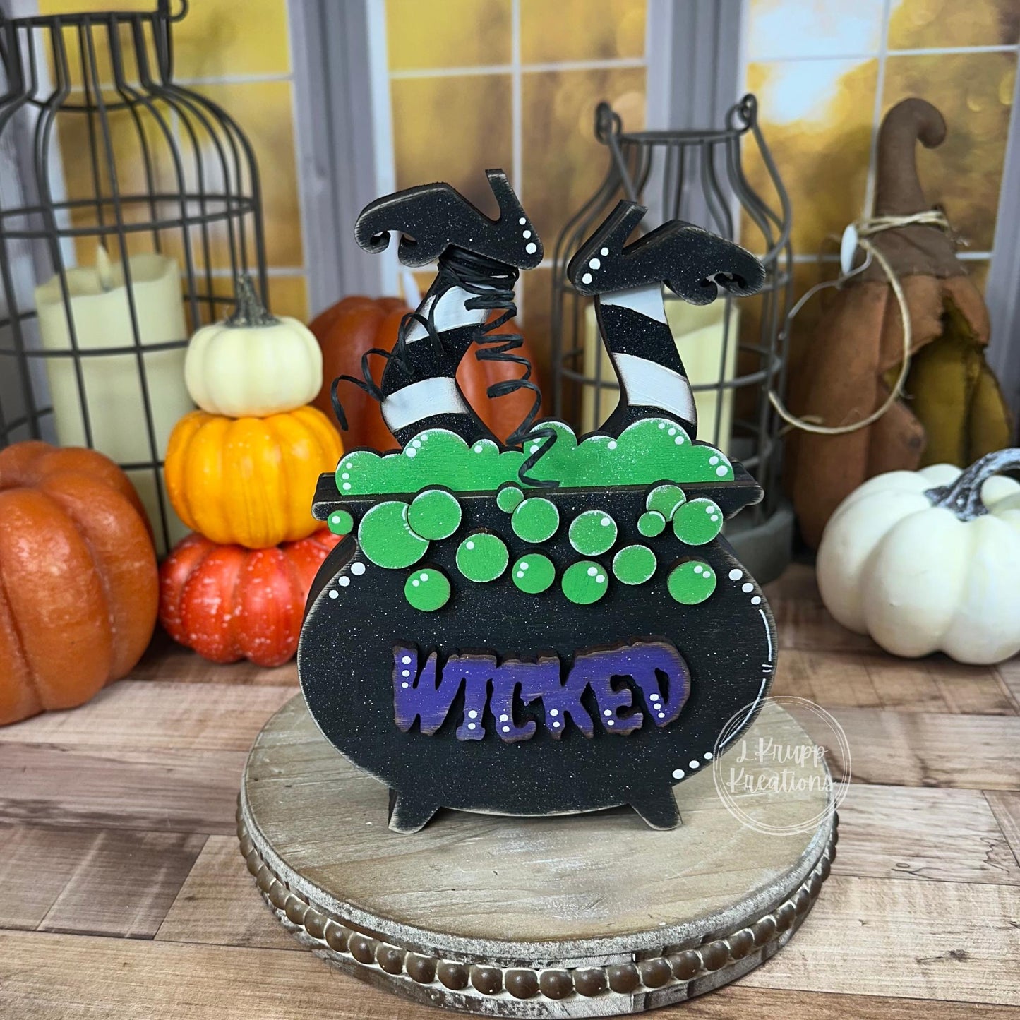 Spooky Wood Cauldron Farmhouse Halloween Décor, Rustic Charm
