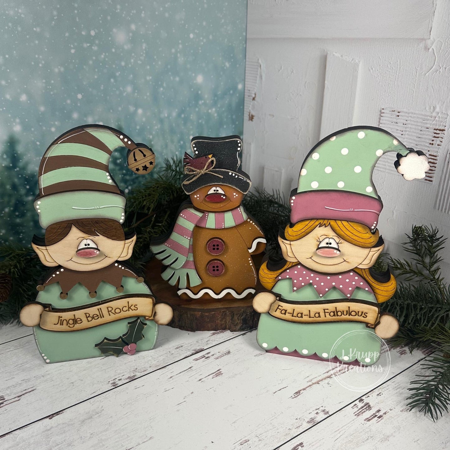 Hand-Painted Wooden Gingerbread Man  Christmas Shelf Sitter with Top Hat & Scarf  - Christmas in July Collection