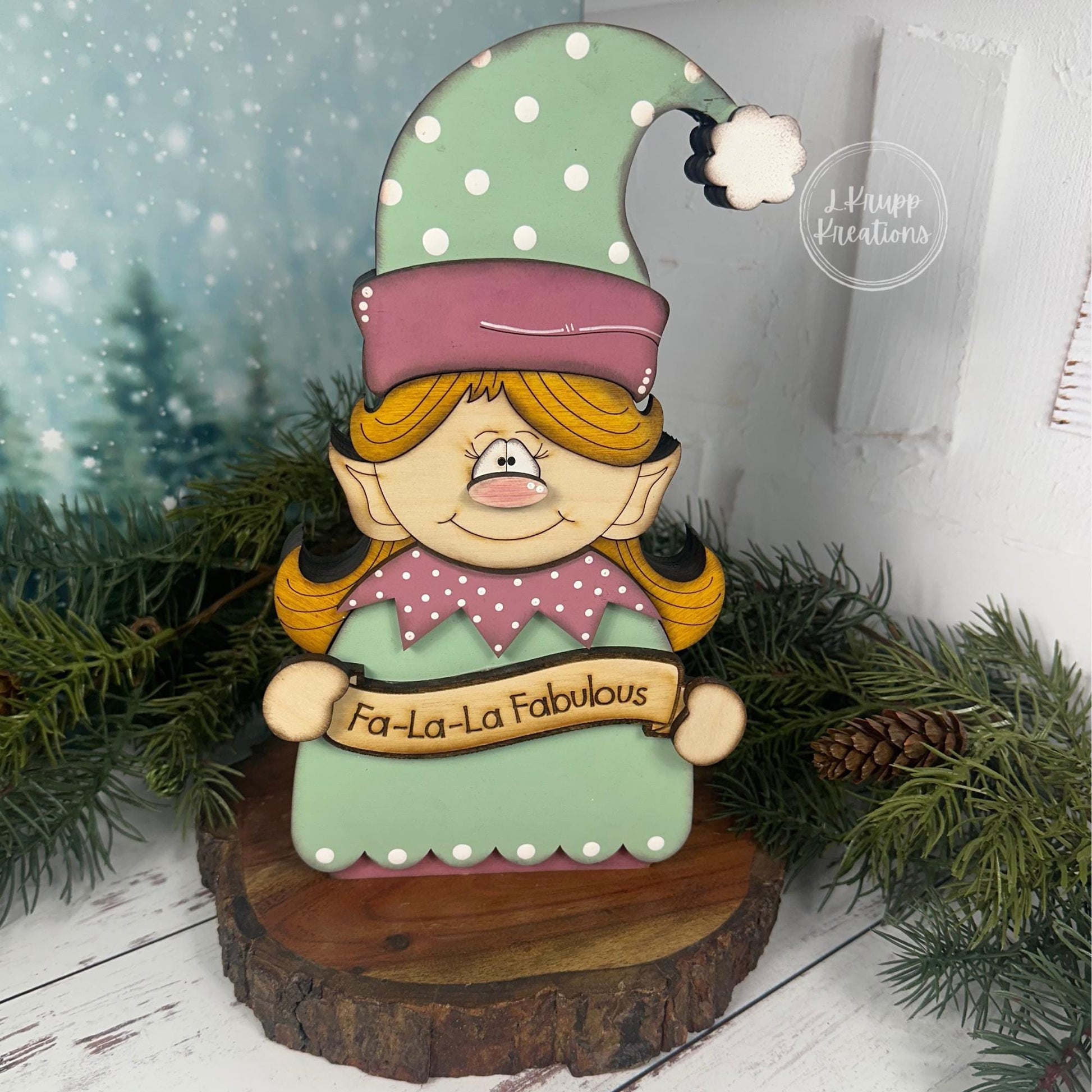 Vintage Christmas Elf Shelf Sitter, Hand Painted Wooden Holiday Decor