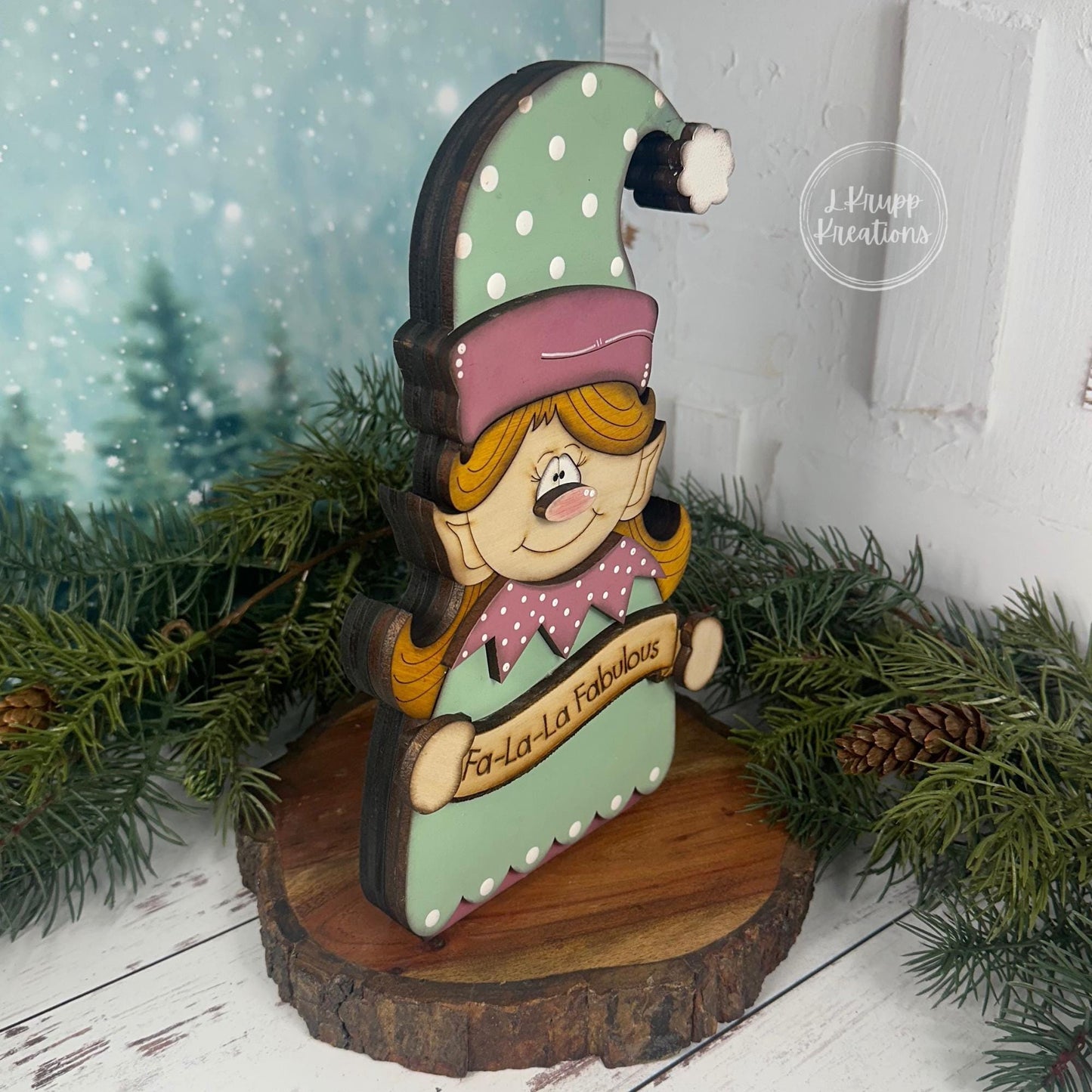 Vintage Christmas Elf Shelf Sitter, Hand Painted Wooden Holiday Decor