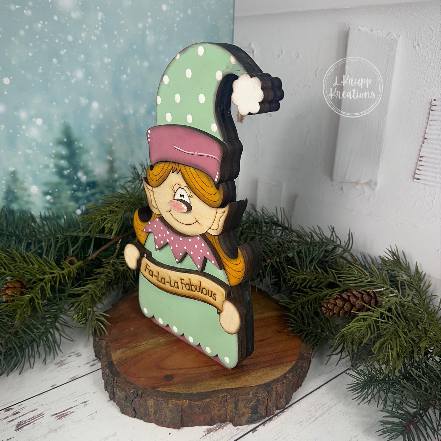 Vintage Christmas Elf Shelf Sitter, Hand Painted Wooden Holiday Decor