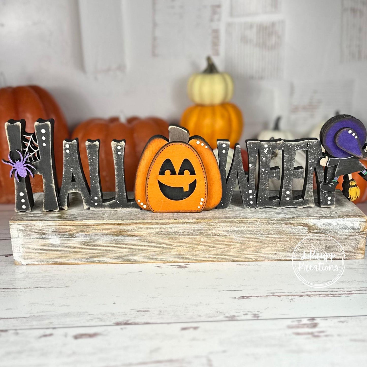 Rustic Halloween Sign: Charming Farmhouse Decor with Pumpkin & Witch