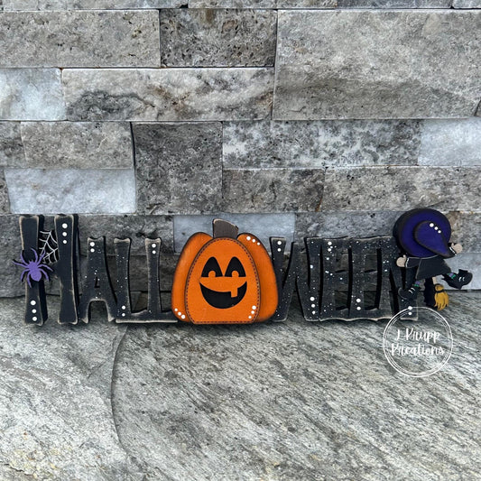 Rustic Halloween Sign: Charming Farmhouse Decor with Pumpkin & Witch
