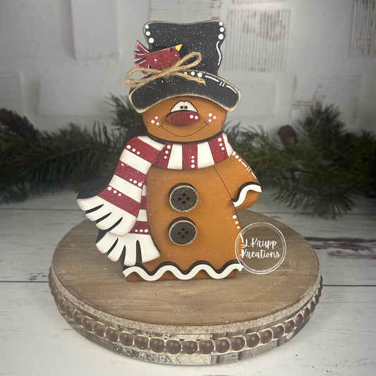 Hand-Painted Wooden Gingerbread Man  Christmas Shelf Sitter with Top Hat & Scarf