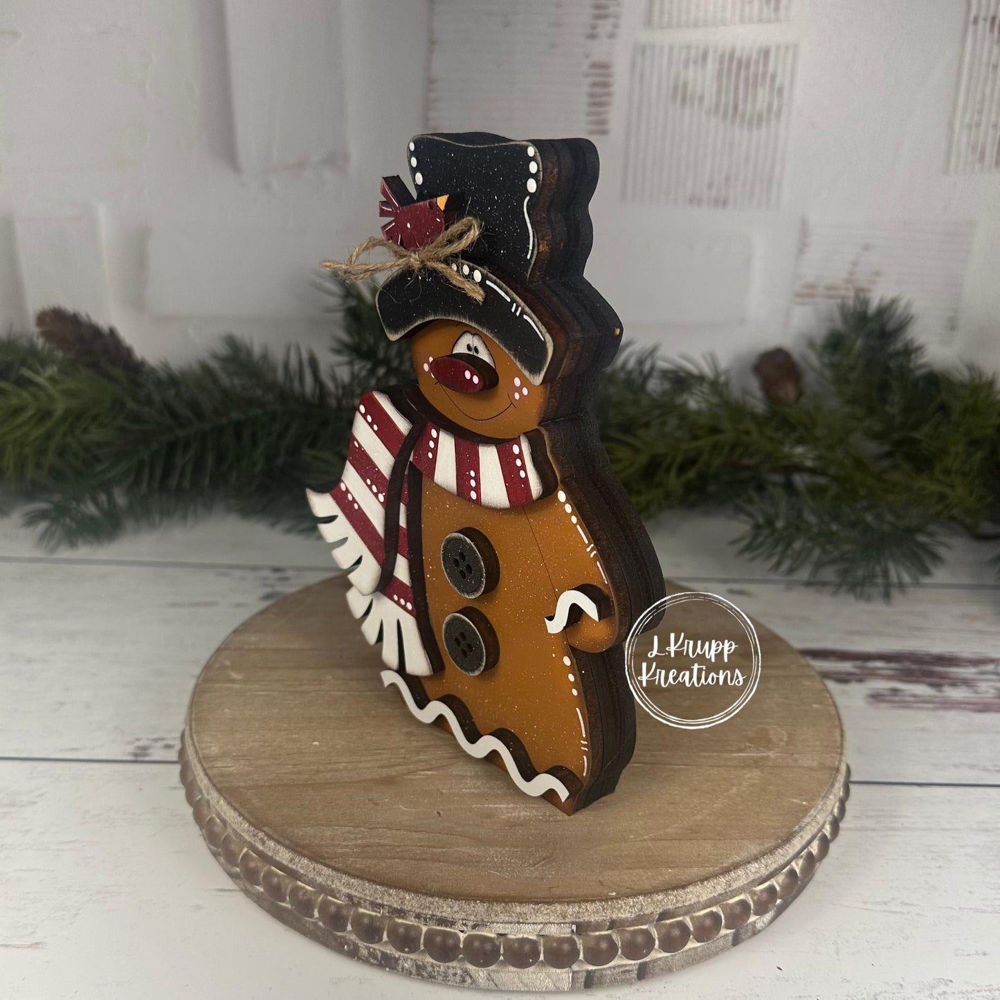 Hand-Painted Wooden Gingerbread Man  Christmas Shelf Sitter with Top Hat & Scarf