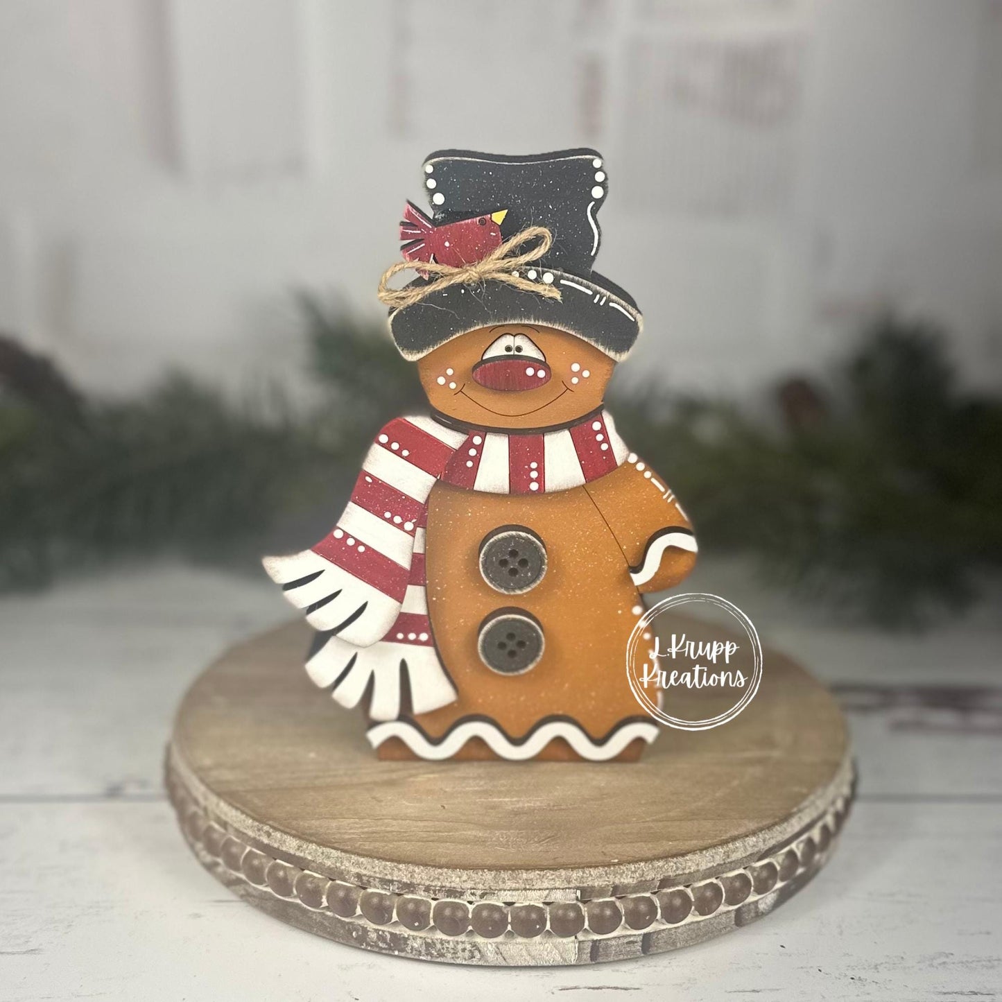 Hand-Painted Wooden Gingerbread Man  Christmas Shelf Sitter with Top Hat & Scarf