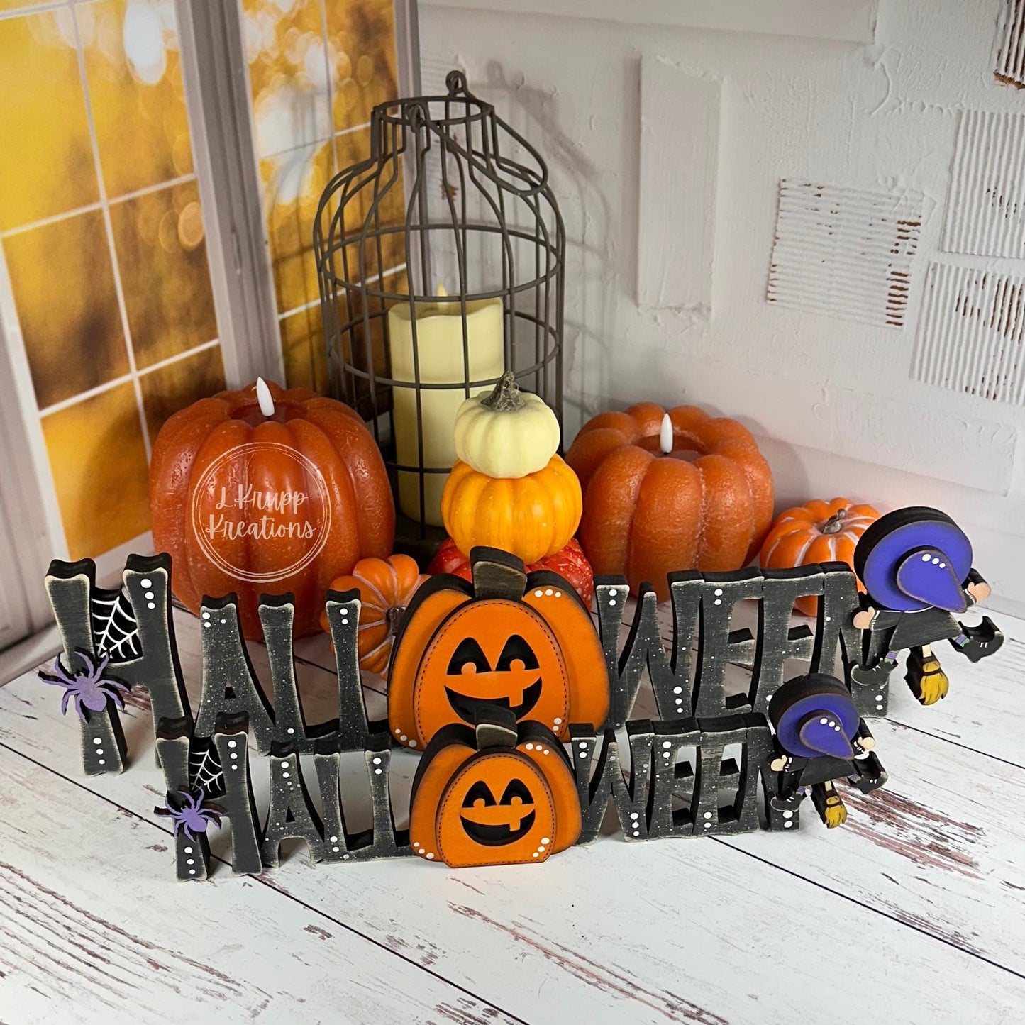 Rustic Halloween Sign: Charming Farmhouse Decor with Pumpkin & Witch