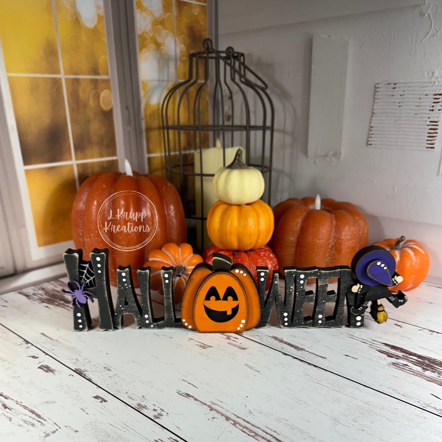 Rustic Halloween Sign: Charming Farmhouse Decor with Pumpkin & Witch