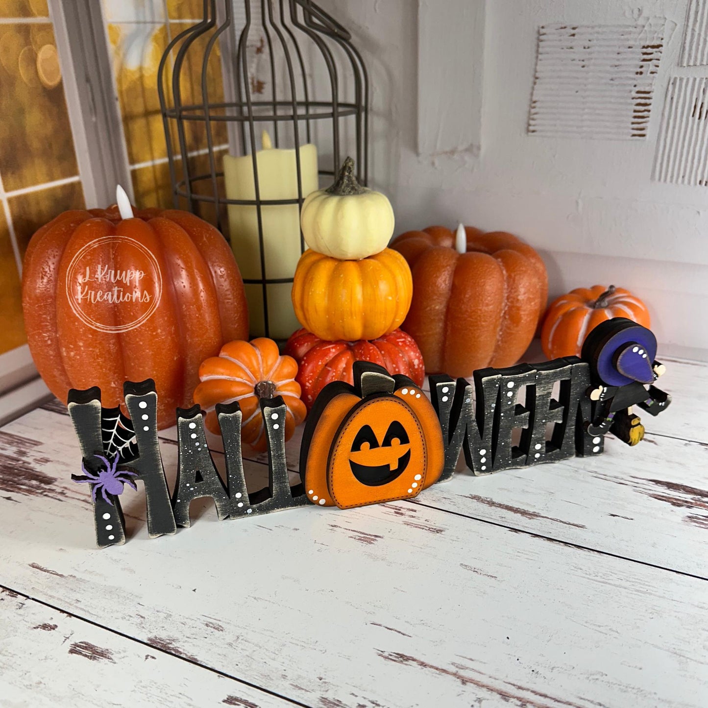 Rustic Halloween Sign: Charming Farmhouse Decor with Pumpkin & Witch