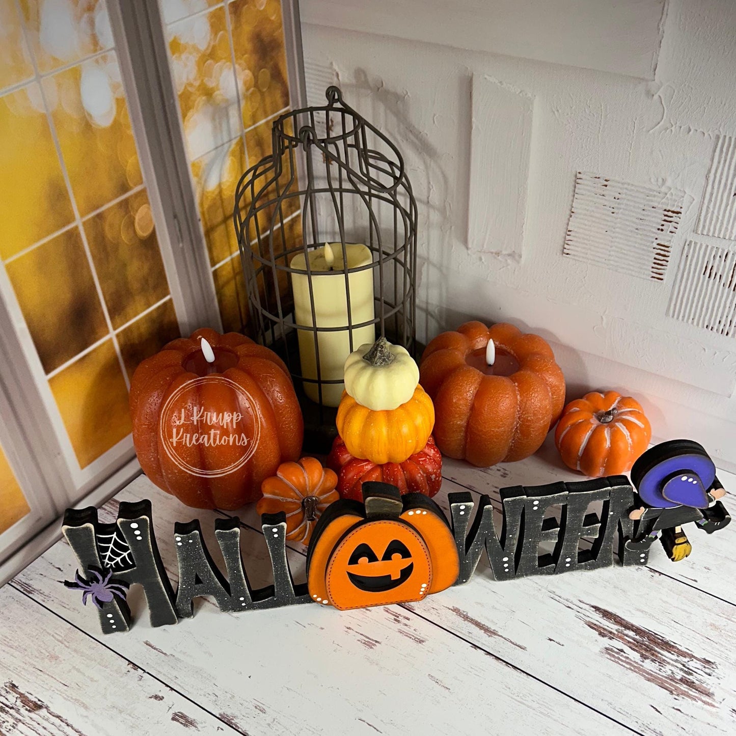 Rustic Halloween Sign: Charming Farmhouse Decor with Pumpkin & Witch