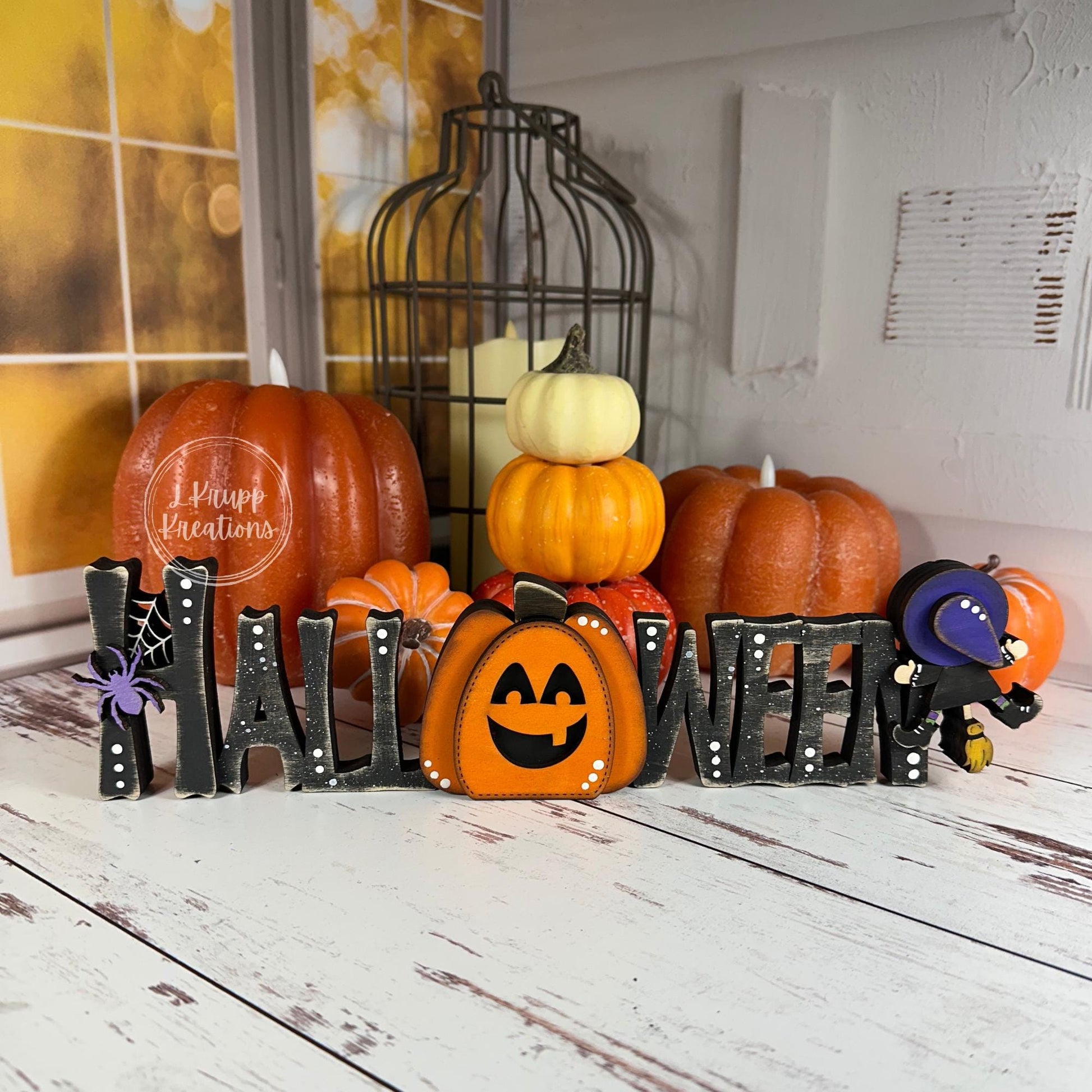 Rustic Halloween Sign: Charming Farmhouse Decor with Pumpkin & Witch