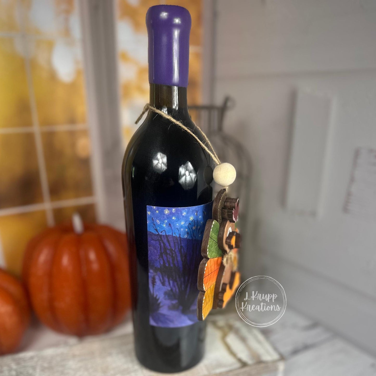 Chunky Rustic Wooden Turkey + Turkey Wine Bottle Gift Tag  Thanksgiving Decor & Hostess Gift