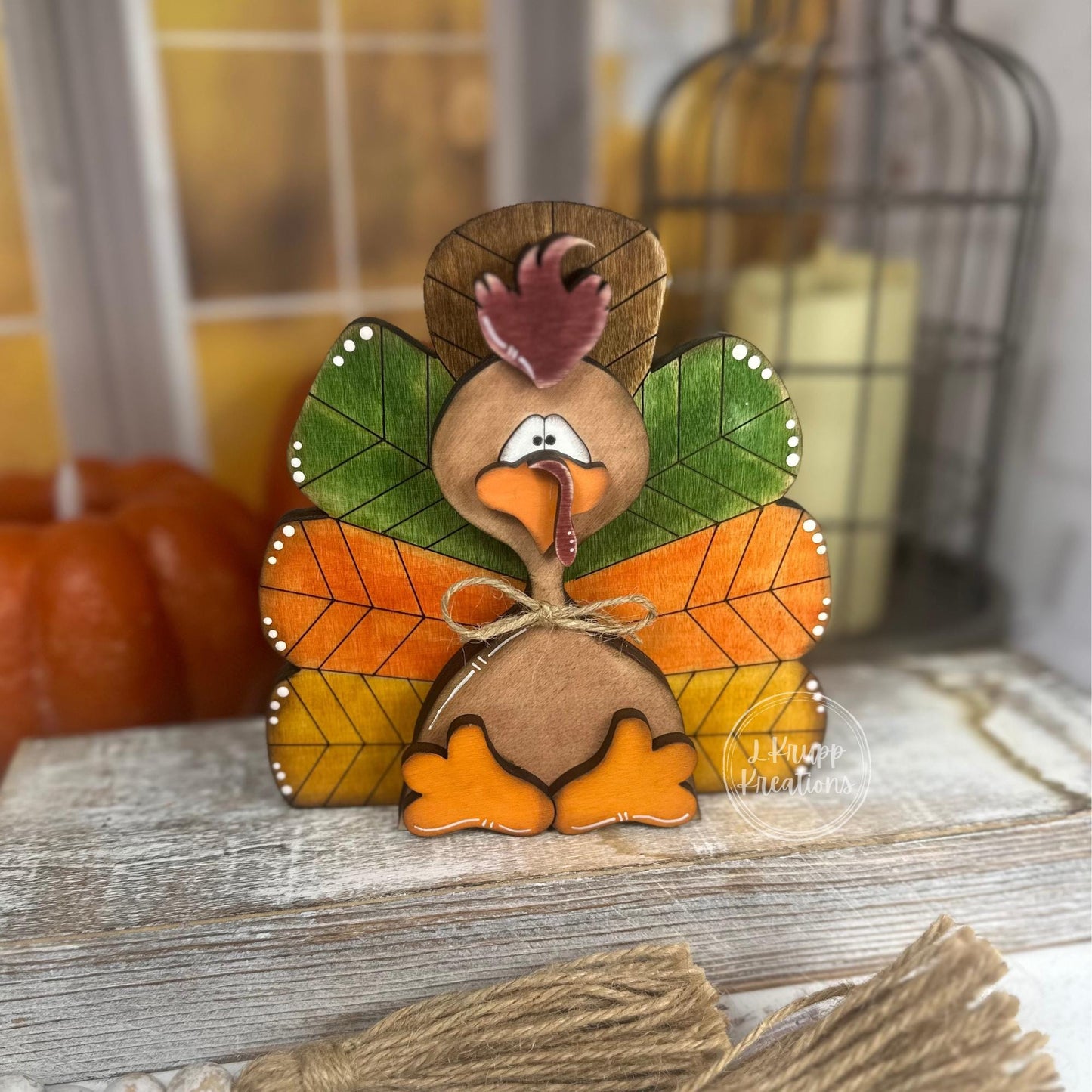 Chunky Rustic Wooden Turkey + Turkey Wine Bottle Gift Tag  Thanksgiving Decor & Hostess Gift